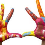 color painted child hand