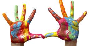 color painted child hand