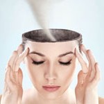 Conceptual picture - tornado in woman's head